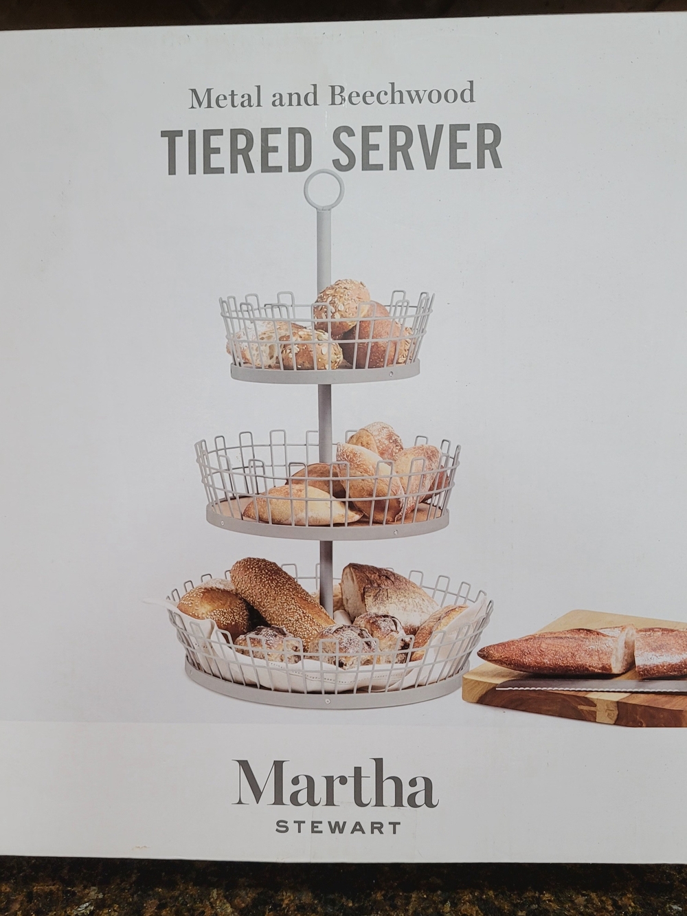 Martha Stewart Three-Tier Metal and Beechwood Server in White